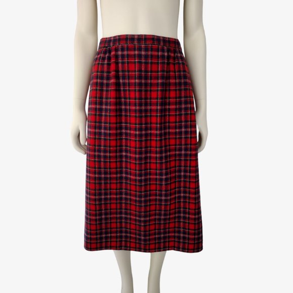 Vintage 1970s Pendleton Red Plaid Wool A Line Skirt With Pockets - Picture 2 of 11